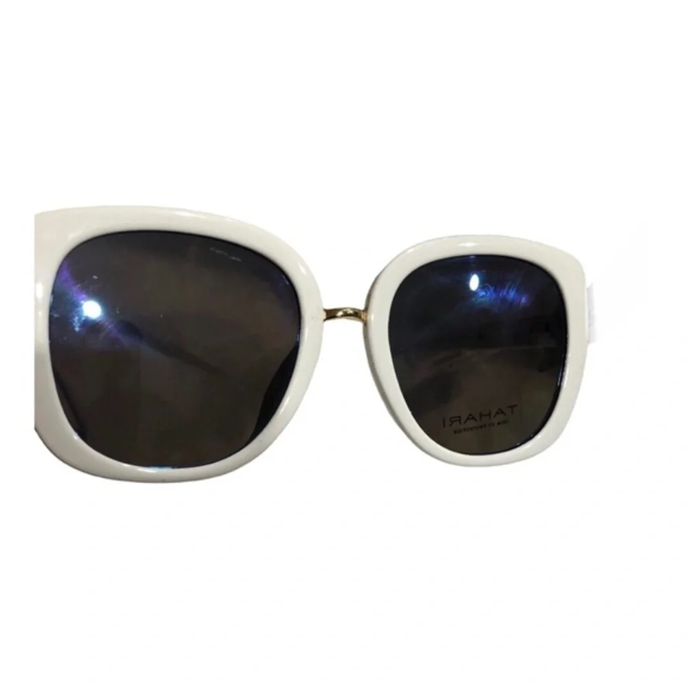 Tahari glamorous Jackie-o style white gold chainlink oversized oval‎ sunglasses